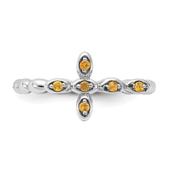 Sterling Silver Stackable Expressions Rhodium-plated Citrine Cross Ring