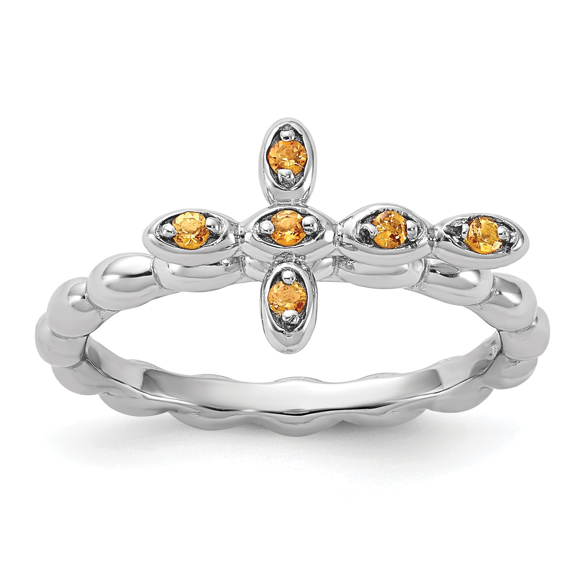 Sterling Silver Stackable Expressions Rhodium-plated Citrine Cross Ring