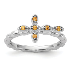 Sterling Silver Stackable Expressions Rhodium-plated Citrine Cross Ring