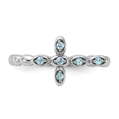 Sterling Silver Stackable Expressions Rhodium-plated Blue Topaz Cross Ring