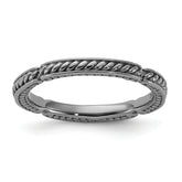 Sterling Silver Stackable Expressions Black Rhodium Textured Ring