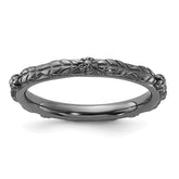 Sterling Silver Stackable Expressions Black Rhodium Textured Flowers Ring