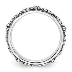 Sterling Silver Stackable Expressions Oxidized and Textured Flowers Ring