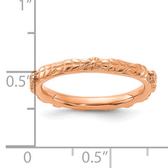 Sterling Silver Stackable Expressions Rose Gold-plated Textured Flowers Ring