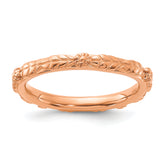 Sterling Silver Stackable Expressions Rose Gold-plated Textured Flowers Ring