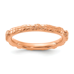 Sterling Silver Stackable Expressions Rose Gold-plated Textured Flowers Ring