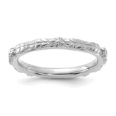 Sterling Silver Stackable Expressions Rhodium-plated Textured Flowers Ring