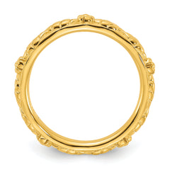 Sterling Silver Stackable Expressions Gold-plated Textured Flowers Ring