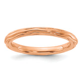Sterling Silver Stackable Expressions Rose Gold-plated Wave Design Ring