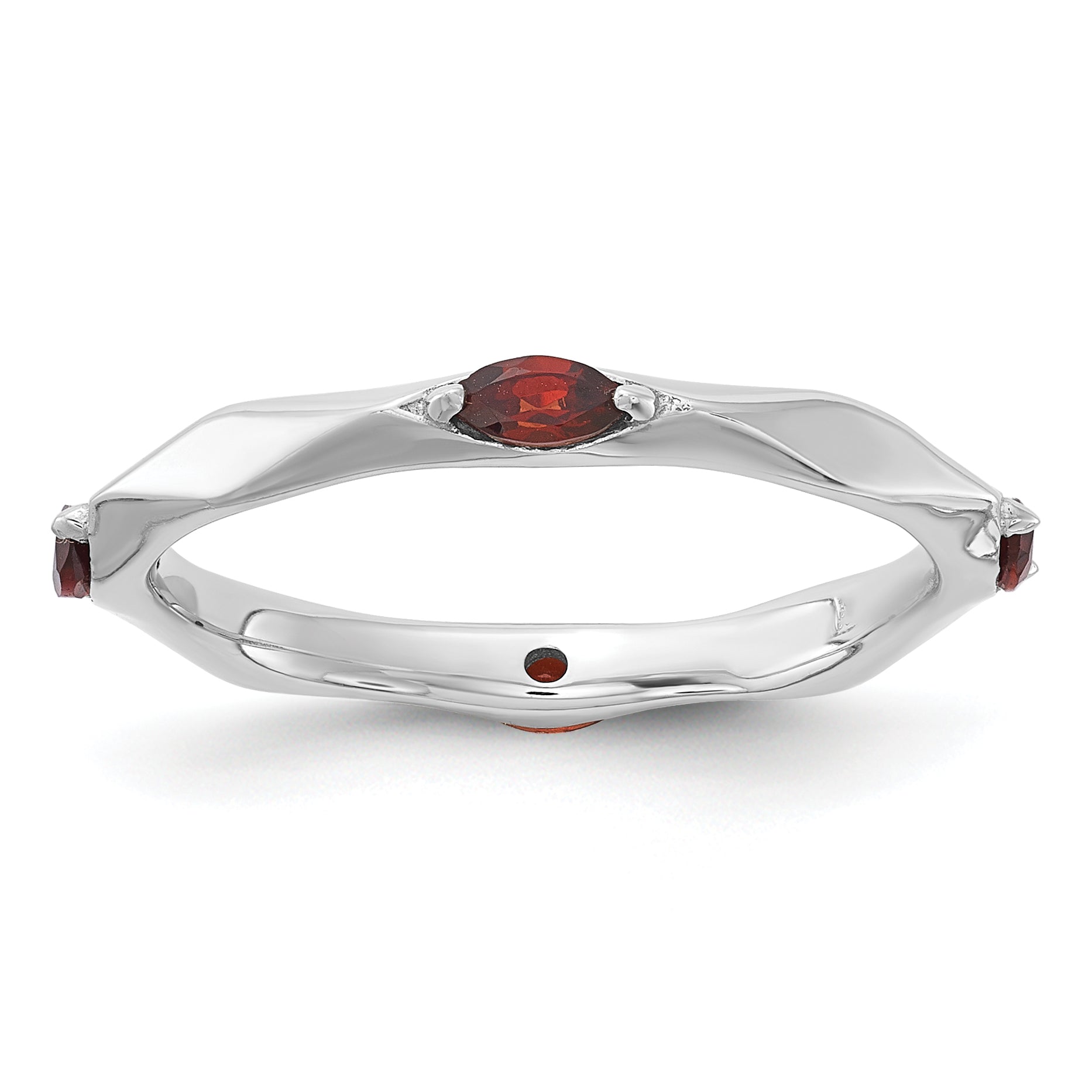 Sterling Silver Stackable Expressions Rhodium-plated Garnet Ring