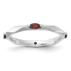 Sterling Silver Stackable Expressions Rhodium-plated Garnet Ring