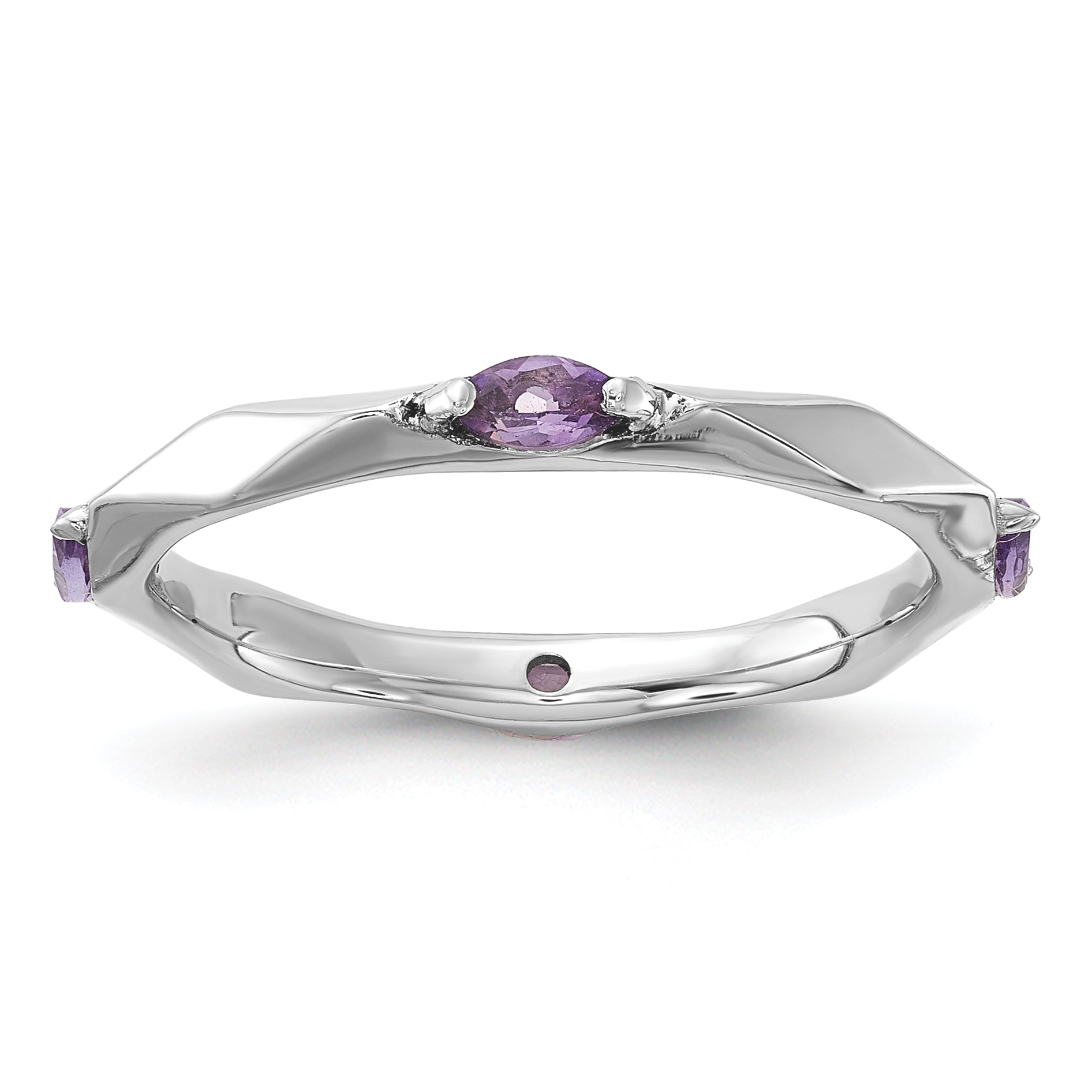 Sterling Silver Stackable Expressions Rhodium-plated Amethyst Ring