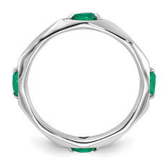 Sterling Silver Stackable Expressions Rhodium-plated Created Emerald Ring