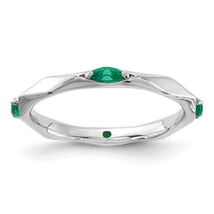 Sterling Silver Stackable Expressions Rhodium-plated Created Emerald Ring