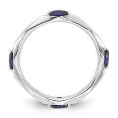 Sterling Silver Stackable Expressions Rhod-plated Created Sapphire Ring