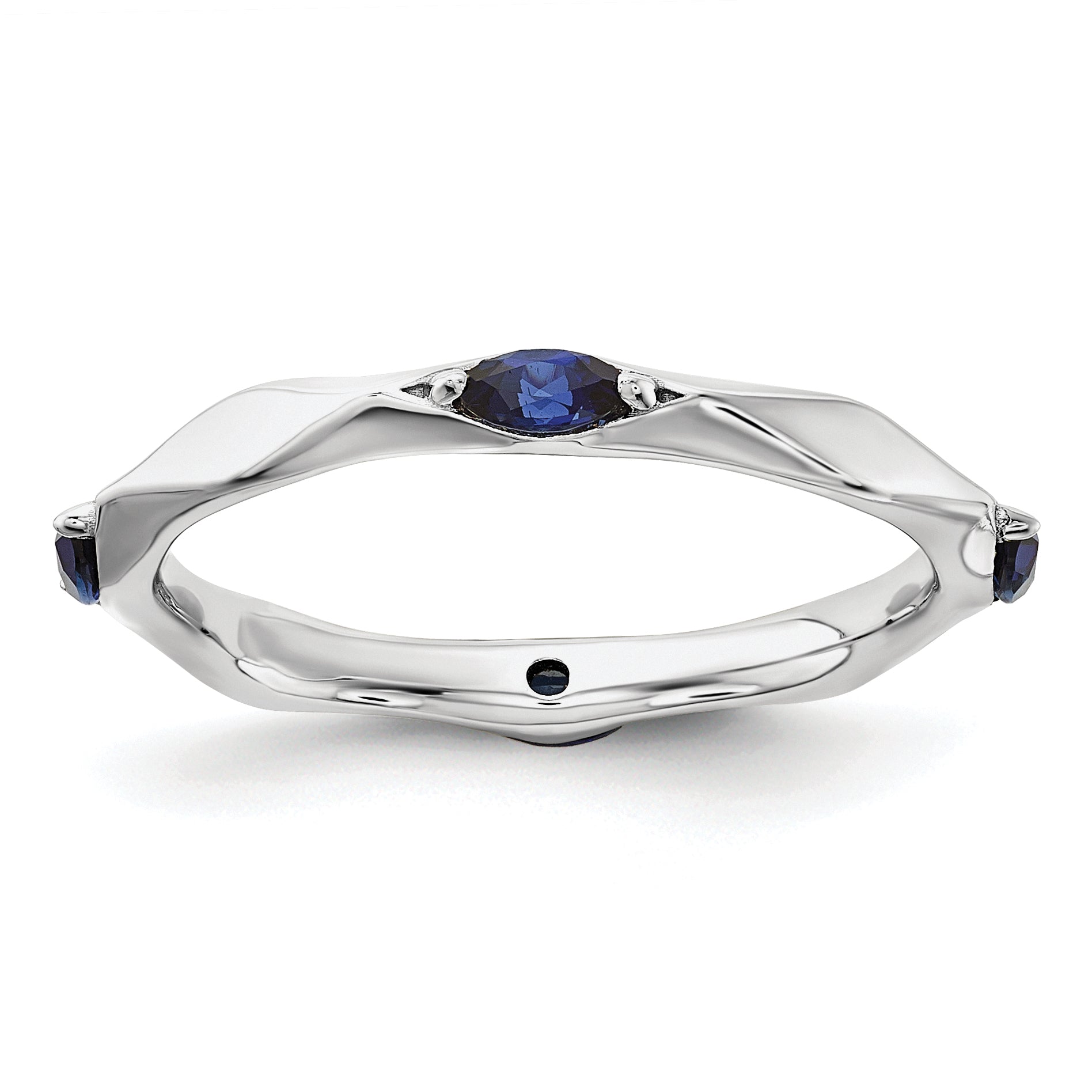 Sterling Silver Stackable Expressions Rhod-plated Created Sapphire Ring