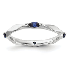 Sterling Silver Stackable Expressions Rhod-plated Created Sapphire Ring