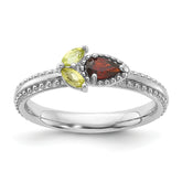 Sterling Silver Stackable Expressions Rhodium-plated Textured Garnet and Peridot Flower Ring