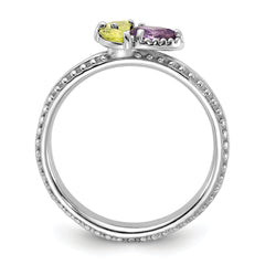 Sterling Silver Stackable Expressions Rhodium-plated Textured Amethyst and Peridot Flower Ring
