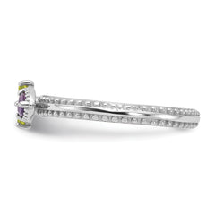 Sterling Silver Stackable Expressions Rhodium-plated Textured Amethyst and Peridot Flower Ring