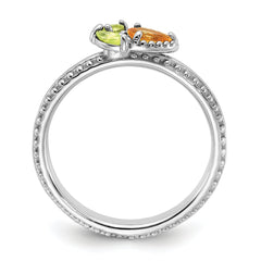 Sterling Silver Stackable Expressions Rhodium-plated Textured Citrine and Peridot Flower Ring