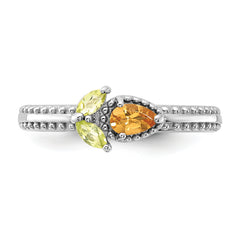 Sterling Silver Stackable Expressions Rhodium-plated Textured Citrine and Peridot Flower Ring