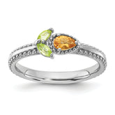 Sterling Silver Stackable Expressions Rhodium-plated Textured Citrine and Peridot Flower Ring