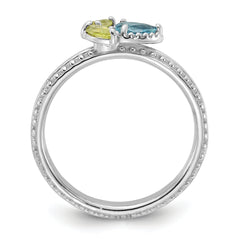 Sterling Silver Stackable Expressions Rhodium-plated Lt Swiss Blue Topaz & Peridot Flower Ring
