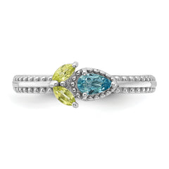 Sterling Silver Stackable Expressions Rhodium-plated Lt Swiss Blue Topaz & Peridot Flower Ring