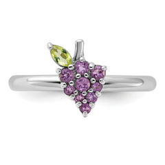 Sterling Silver Stackable Expressions Rhodium-plated Amethyst and Peridot Grapes Ring