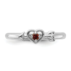 Sterling Silver Stackable Expressions Rhodium-plated Garnet Heart with Arrow Ring
