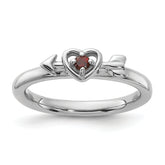 Sterling Silver Stackable Expressions Rhodium-plated Garnet Heart with Arrow Ring