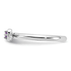 Sterling Silver Stackable Expressions Rhodium-plated Amethyst Heart with Arrow Ring