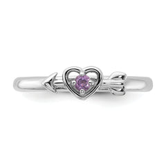 Sterling Silver Stackable Expressions Rhodium-plated Amethyst Heart with Arrow Ring