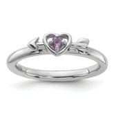 Sterling Silver Stackable Expressions Rhodium-plated Amethyst Heart with Arrow Ring
