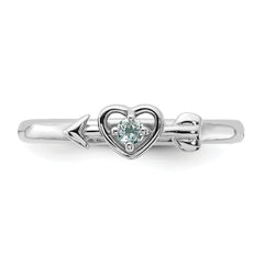 Sterling Silver Stackable Expressions Rhodium-plated Aquamarine Heart with Arrow Ring