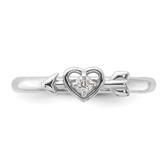 Sterling Silver Stackable Expressions Rhodium-plated White Topaz Heart with Arrow Ring