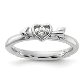 Sterling Silver Stackable Expressions Rhodium-plated White Topaz Heart with Arrow Ring