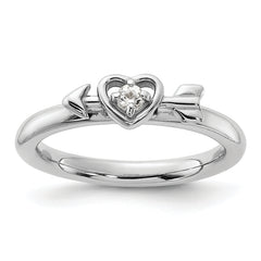 Sterling Silver Stackable Expressions Rhodium-plated White Topaz Heart with Arrow Ring
