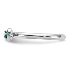 Sterling Silver Stackable Expressions Rhodium-plated Created Emerald Heart with Arrow Ring