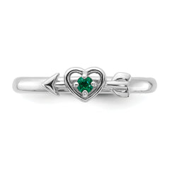 Sterling Silver Stackable Expressions Rhodium-plated Created Emerald Heart with Arrow Ring