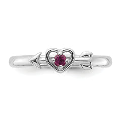 Sterling Silver Stackable Expressions Rhodium-plated Rhodolite Heart with Arrow Ring