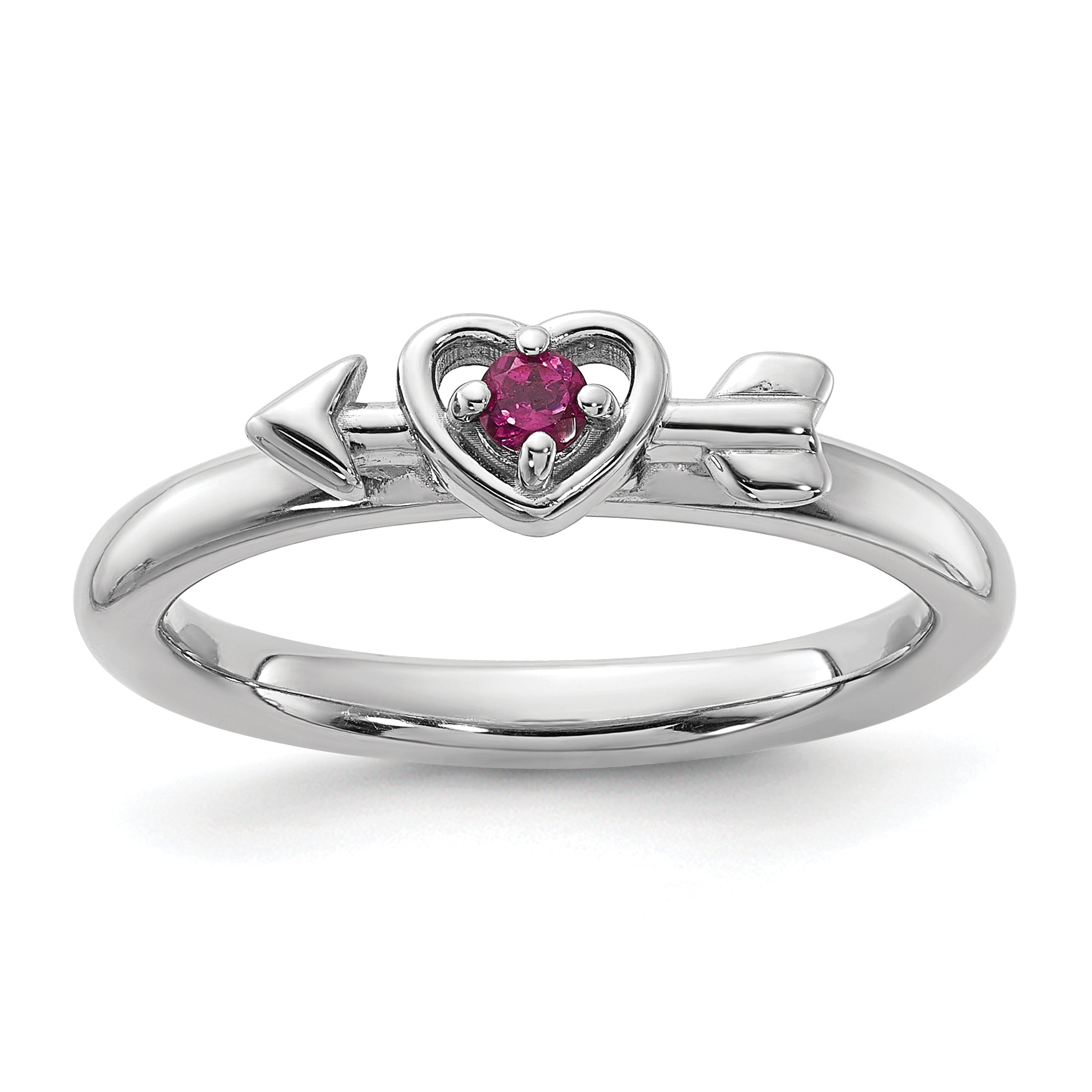 Sterling Silver Stackable Expressions Rhodium-plated Rhodolite Heart with Arrow Ring