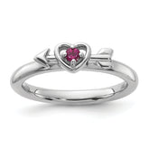 Sterling Silver Stackable Expressions Rhodium-plated Rhodolite Heart with Arrow Ring
