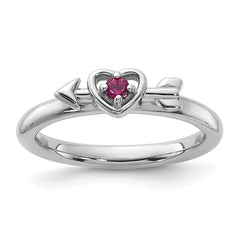 Sterling Silver Stackable Expressions Rhodium-plated Rhodolite Heart with Arrow Ring