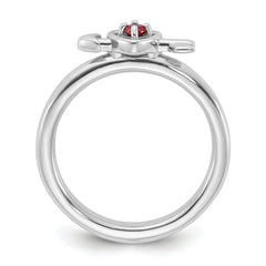 Sterling Silver Stackable Expressions Rhodium-plated Created Ruby Heart with Arrow Ring
