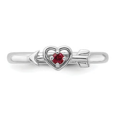 Sterling Silver Stackable Expressions Rhodium-plated Created Ruby Heart with Arrow Ring