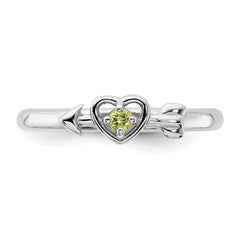 Sterling Silver Stackable Expressions Rhodium-plated Peridot Heart with Arrow Ring