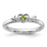 Sterling Silver Stackable Expressions Rhodium-plated Peridot Heart with Arrow Ring