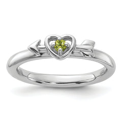 Sterling Silver Stackable Expressions Rhodium-plated Peridot Heart with Arrow Ring